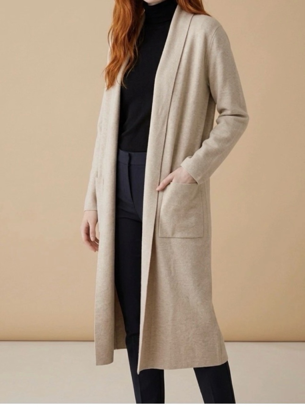 Max Sport Long Cardigan Duster Women’s M Buff Beige NWT 368 Open Front